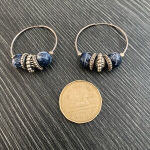 Silver and Blue Beaded Hoop Earrings